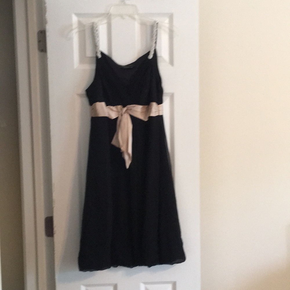 BCBG Black Dress with Bow & Beaded Straps Size 8